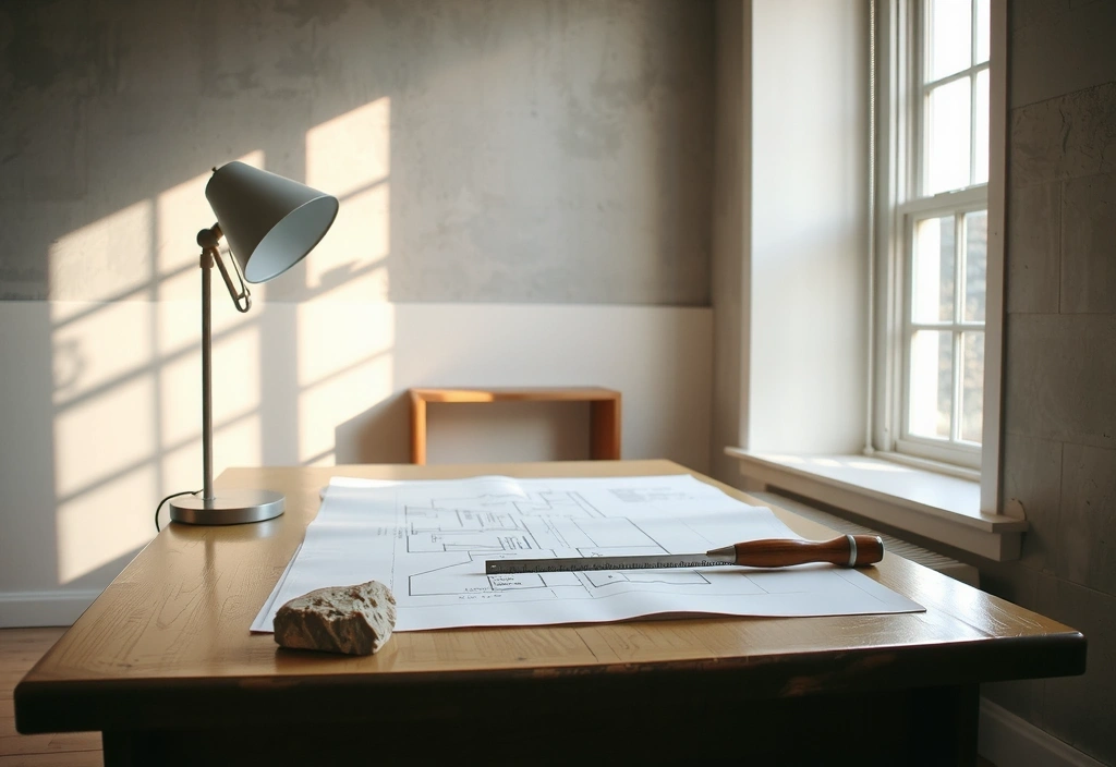 Architectural planning at a drafting table